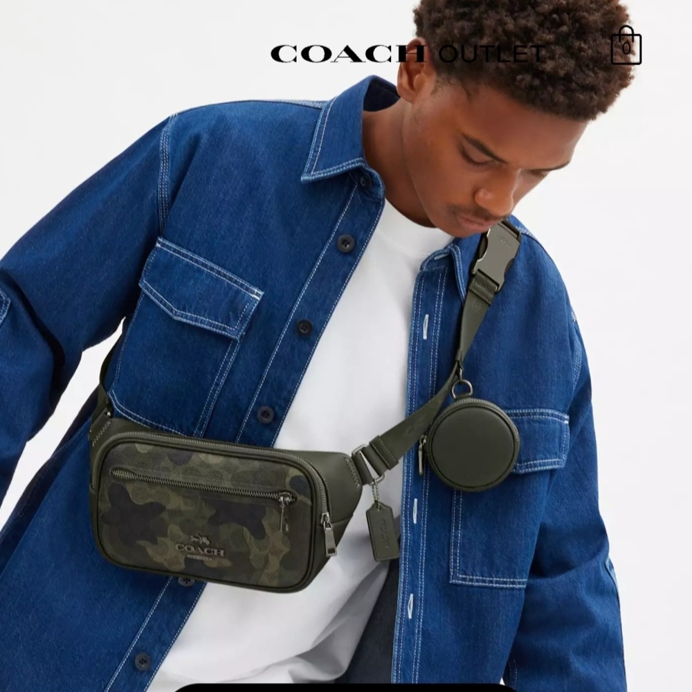 NEW Coach Green Camouflage Belt Bag